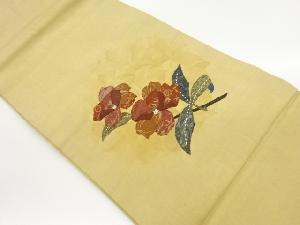 手織り紬刺し子パッチワーク椿模様名古屋帯